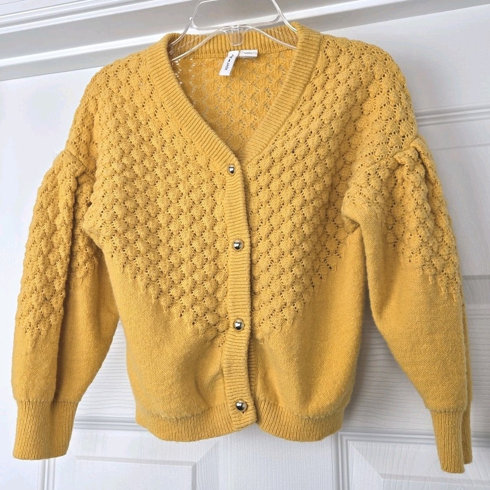 Janie And Jack Yolk Yellow Textured Cardigan Girls Size 2T Gold Buttons